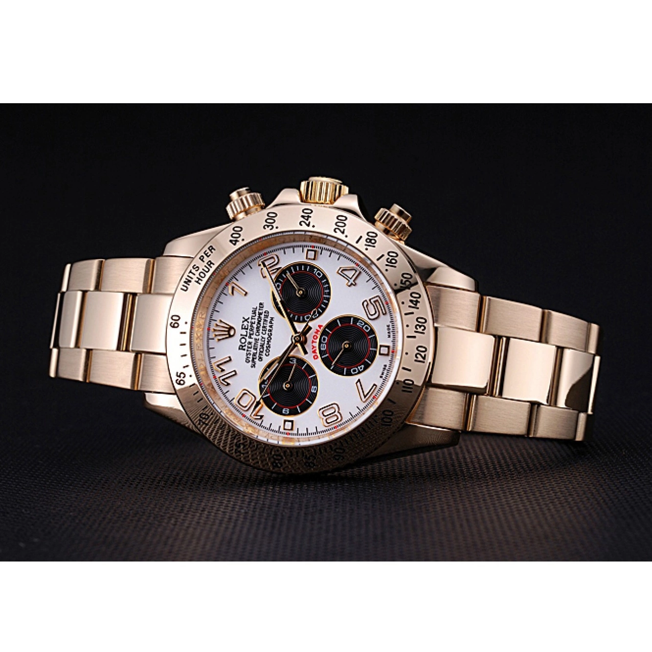 MiroTime 0823 Rolex Cosmograph Daytona White with Black Subdials Gold Bracelet 622548